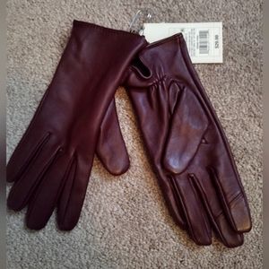 Burgundy Faux Leather Gloves